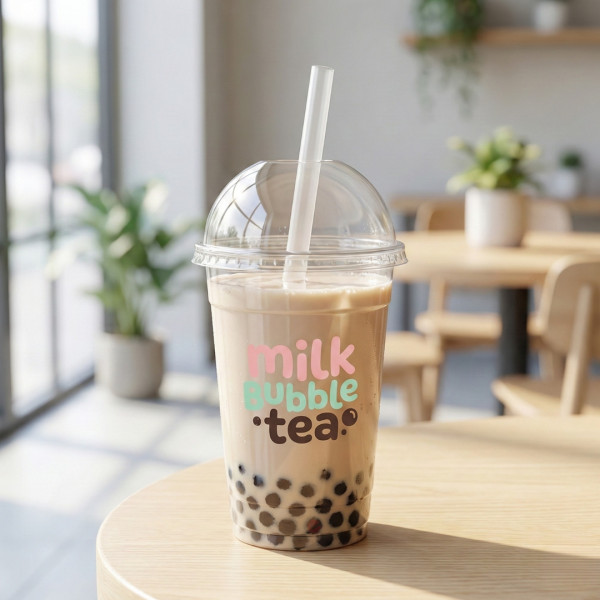 Брендовані пластикові стакани для bubble tea Milk Bubble Tea