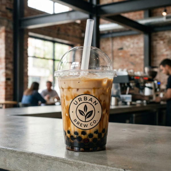 Друк логотипу на стаканах для bubble tea Urban Brew Co