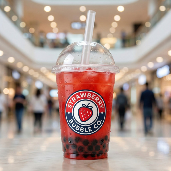 Стакан для bubble tea з друком логотипу Strawberry Bubble Co
